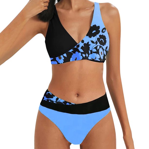 MKLEKYY Trajes De Baño Mujer Curvy Women'S Print High Waisted Tankini Two Tankini Set Swimsuit