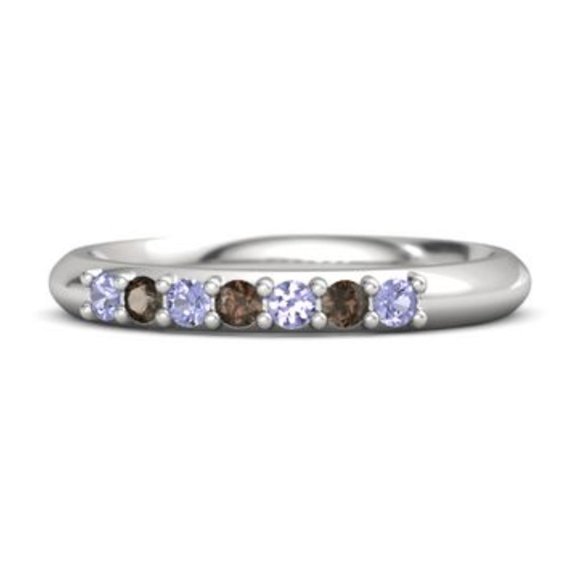 Blue Tanzanite & Smoky Quartz Half Eternity Delicate Band Ring 925 Sterling Silver Ring Thanksgiving Gift Valentine Gift Women Gift Size US- 4