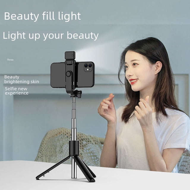 Palo de selfie multifunción para teléfono móvil, luz de relleno con Bluetooth, fotografía en vivo, trípode telescópico integrado plegable, palo de selfie