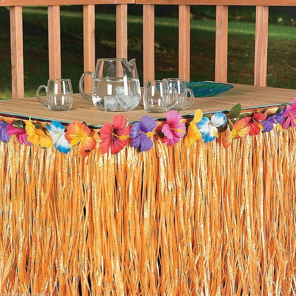 Toddmomy Hawaiian Style Table Skirts Plastic Decoration for Luau Party and Tropical Gatherings 108x29in