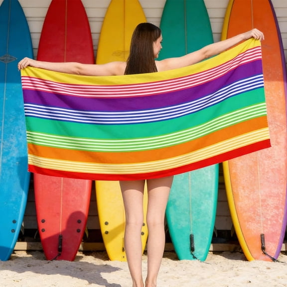Hyknon Large Striped Beach Towel Sand Free Microfiber Thick Beach Towels Quick-Dry Absorbent Beach Blanket for Pool Travel Picnic Adults, Rectangular, 29.5x59.1"