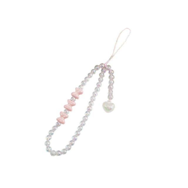 Bunblic Beaded Phone Lanyard Cute Bracelet Keychain Stylish Phone Chain Strap Multipurpose Decorative Key Chains Keyring Bangle Chain Pink Bow