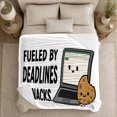 thumbnail image 5 of Fueled by Deadlines and Snacks Laptop Cookie, Hand Painted Cartoon Style for Office Workers, White Funny Work Scene and Birthday Gift, Cozy Flannel Blanket for Bedroom and Office, Home Decor, 5 of 9