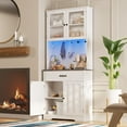 thumbnail image 6 of Asofer 71" H Farmhouse Pantry Cabinet with LED Lights, Charging Station, Doors & Drawers, Gray, 6 of 11