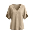 thumbnail image 6 of Yteetum 3/4 Length Sleeve Shirts for Women Summer V Neck 3/4 Sleeve Cotton Linen Tops Womens Casual Solid Loose Lightweight Comfy T Shirts, 6 of 7