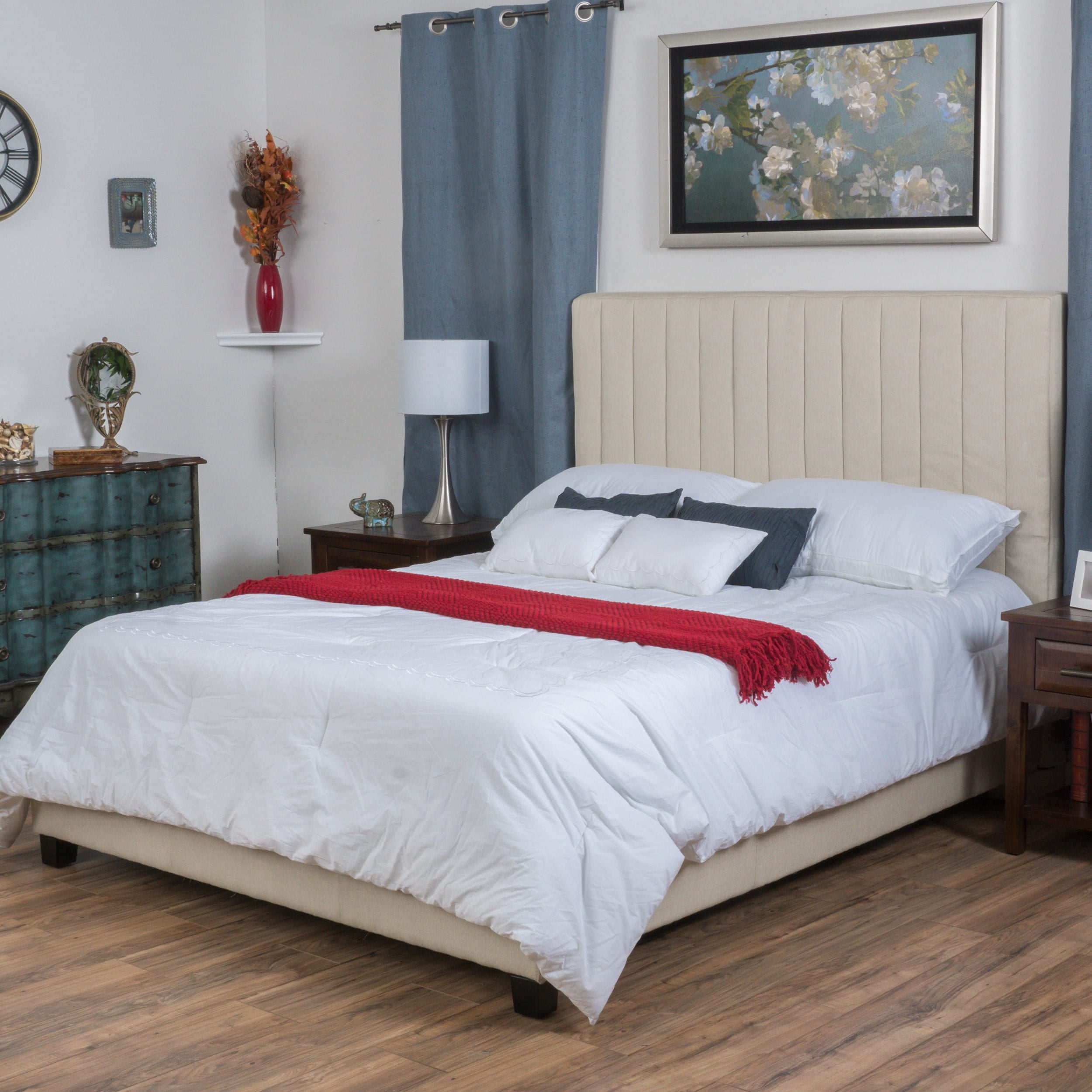 Christopher Knight Home Leon Upholstered Channel Fabric Bed Set