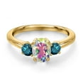 thumbnail image 3 of Gem Stone King 18K Yellow Gold Plated Silver Mercury Mist Mystic Topaz and Blue Diamond Engagement Ring for Women | 1.30 Cttw | Oval 7X5MM | Gemstone November Birthstone | Size 9, 3 of 6