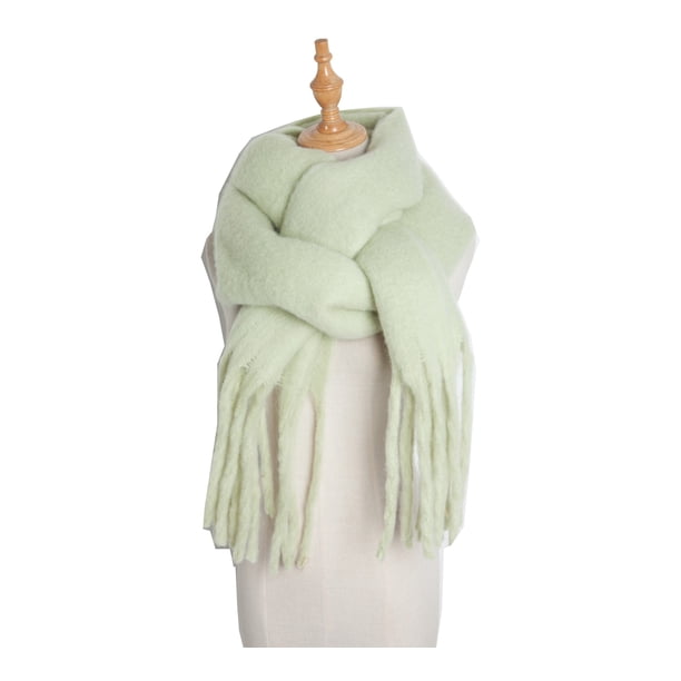 Bufanda de color sólido gruesa verde hierba con borlas largas y chal de mujer nuevo de otoño e invierno