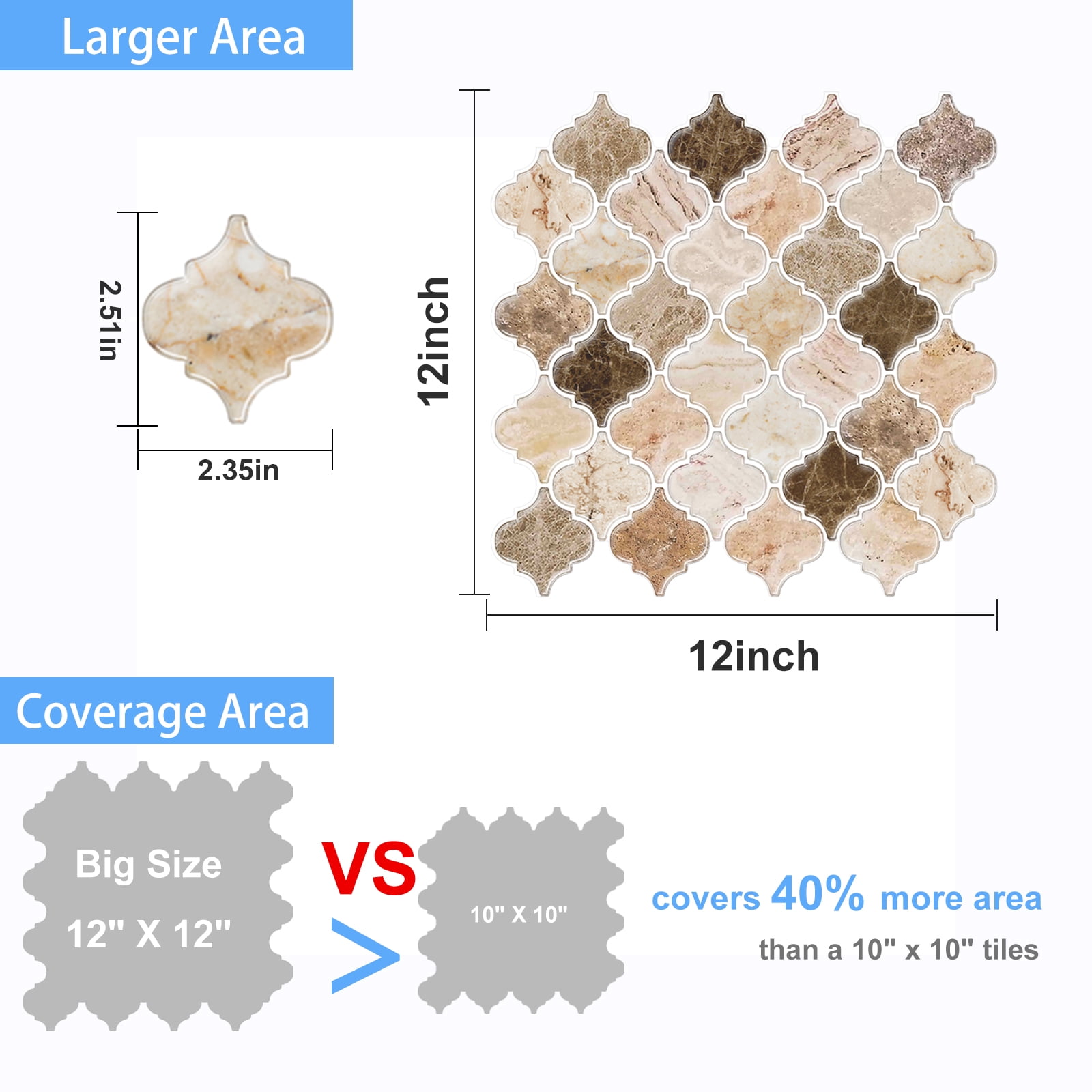 clevermosaics Self Adhesive Marble Vinyl Tile for Kitchen & Bathroom Walls, Waterproof Peel & Stick, 10-Pack