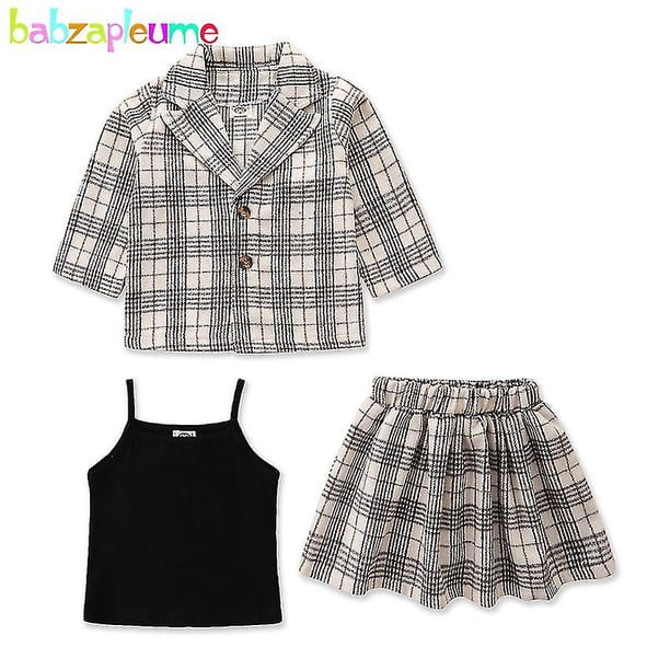 Conjunto de otoño para niños pequeños, conjunto de ropa para niñas pequeñas, prendas de vestir a cuadros a la moda para niños, chaleco y falda, ropa de Boutique para niños, 130 3 uds.