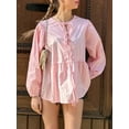 thumbnail image 5 of Musuos Women’s Casual Tie Front Tops Long Sleeve Round Neck Loose Fit Babydoll Shirts Spring Fall Blouses, 5 of 7