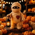 thumbnail image 3 of Lighted Halloween Resin Figurines, Cute Ghost Skeleton Mummy and Pumpkin Tabletop Centerpiece, Indoor Decoration for Home Mantel Shelf Desk and Spooky Party Display, A, 3 of 5