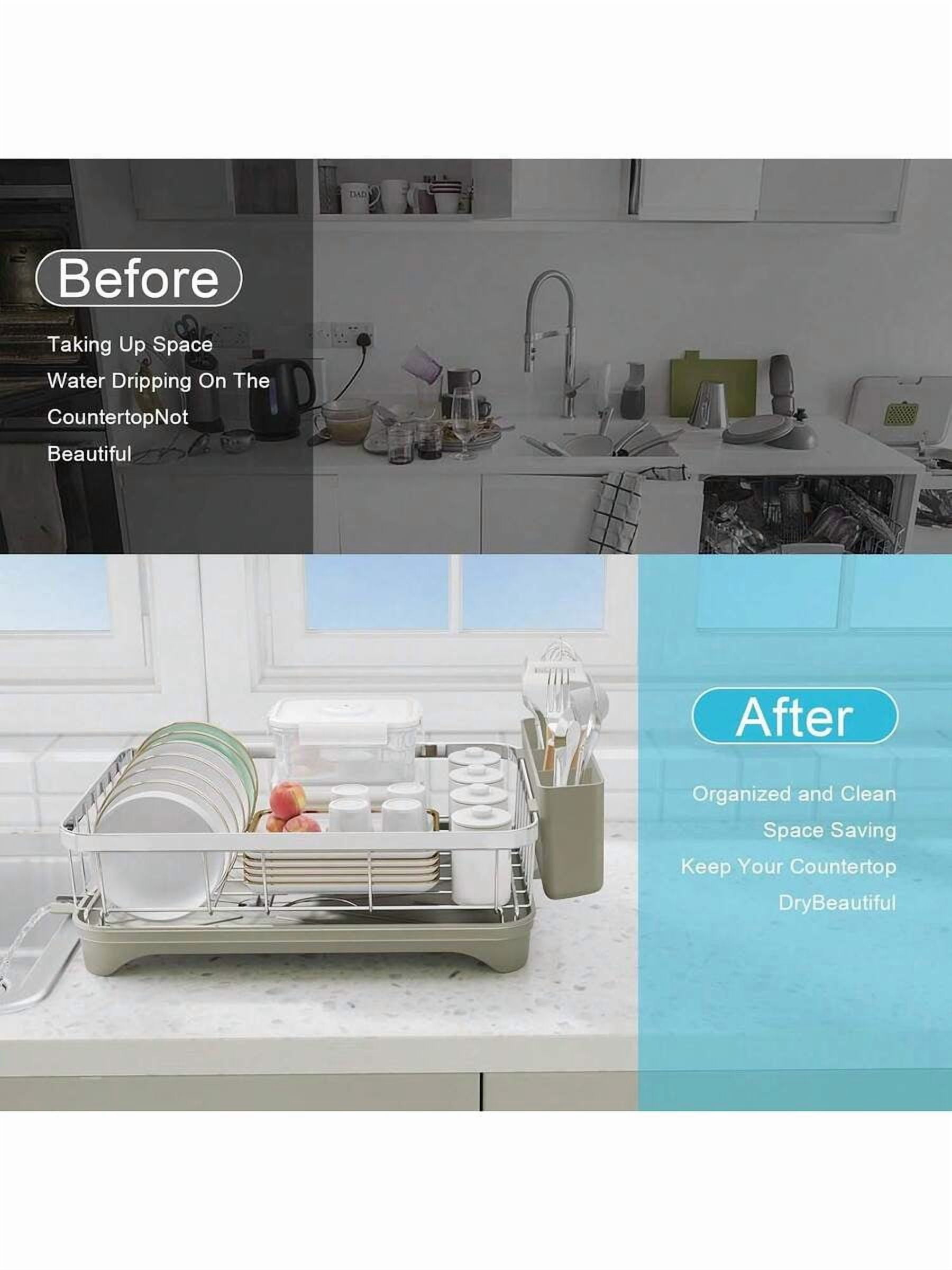 Dish Drying Rack 304 Stainless Steel Dish Rack With Drainboard,Space Spaving Auto-Draining Drying Racks For Kitchen Counter,Large Capacity Dish Racks For Bowls, Cups, Dish Drainer