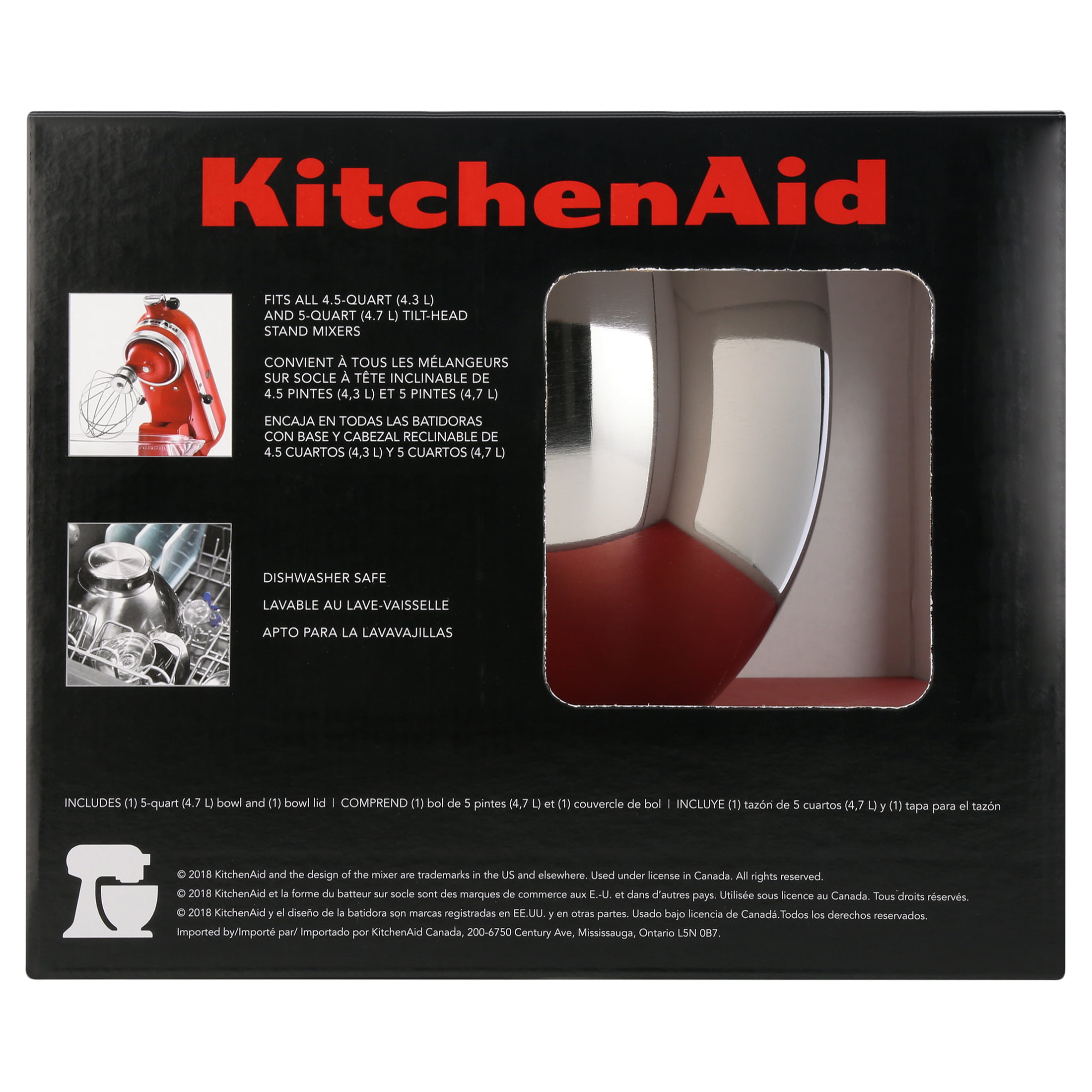 KitchenAid 5 Quart Stainless Steel Bowl for all KitchenAid 4.5-5 Quart  Tilt-Head Stand Mixers KSM5SSBQB, Quilted Stainless