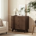 thumbnail image 2 of Modern Fluted 3 Drawer Chest - Wooden Sideboard with Metal Handles - Versatile Storage Cabinet Set for Bedroom, Living Room, Hallway - Contemporary Design - Walnut, 2 of 8