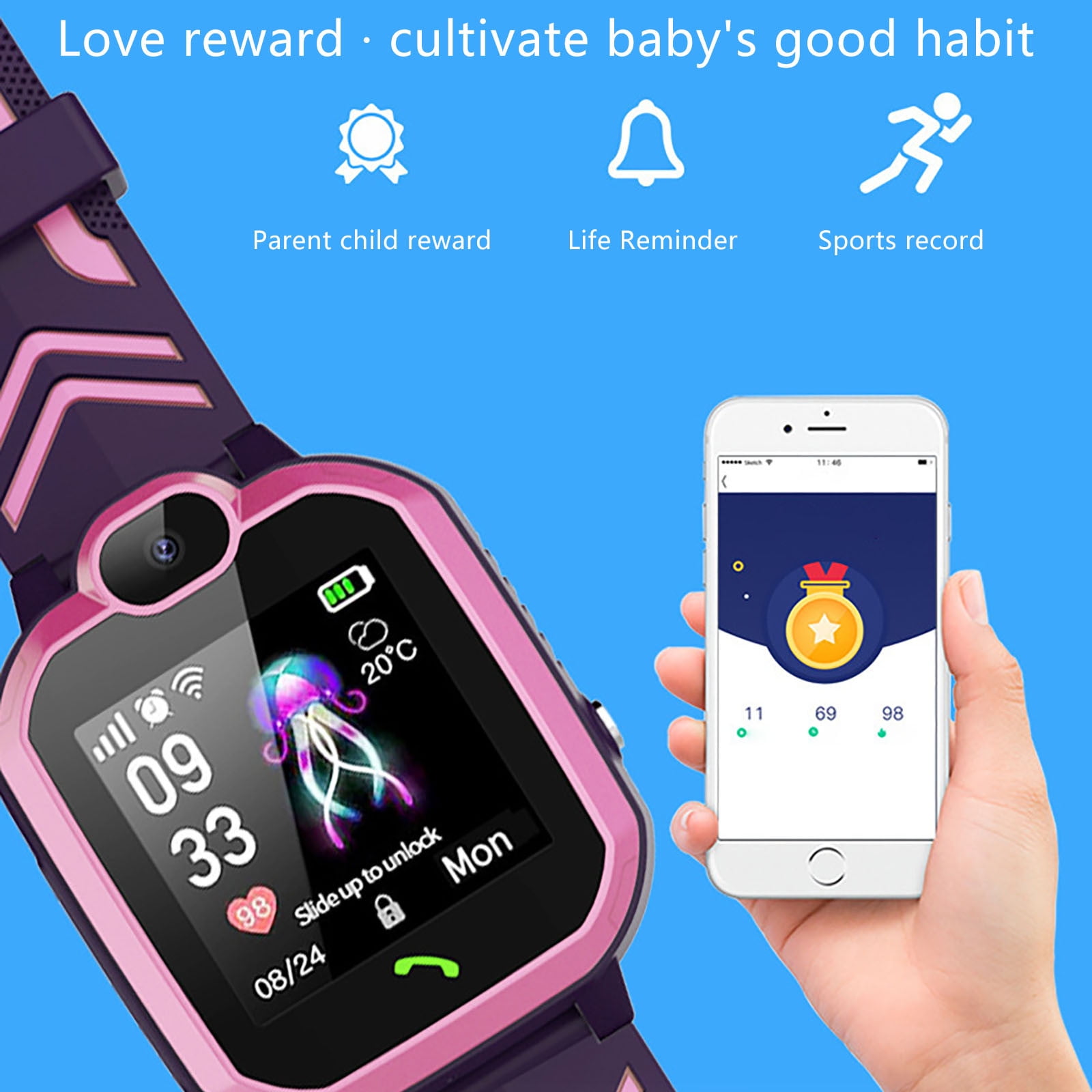 Birdeem Childrens Smart Watch Telephone Watch Gps Positioning High Definition Screen Photography Student Smart Watch Pink