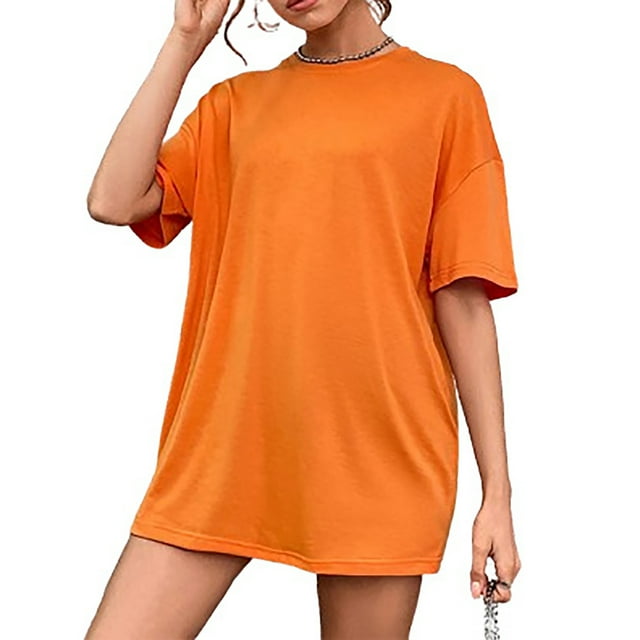 fatyb Robe T-Shirt à Manches Courtes Surdimensionnée pour Femme, Décontractée, Col Ras du Cou, Couleur Unie, Coupe Ample, Mini Robes