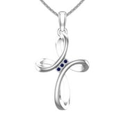 Sterling Silver Looped Cross Necklace in Lab-Grown Sapphire with 18″ Chain