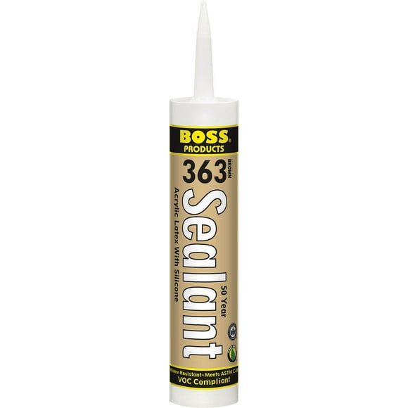 Accumetric Caulk Sealant 142293 BOSS 363; Acrylic Latex Caulk; Less Than 25 Minutes Tack Free Time; Paintable; Medium Bronze; 10.1 Ounce Tube; Single; Mildew Resistant And Water Resistant
