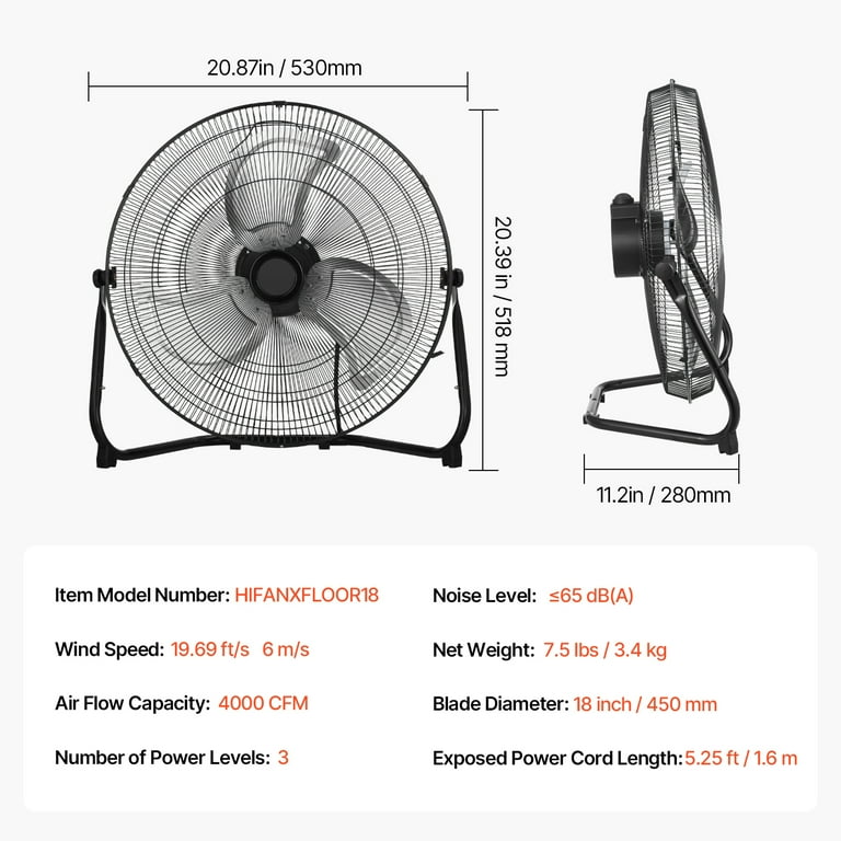 KFFKFF 18-Inch Industrial Floor Fan, 4000 CFM photo 7