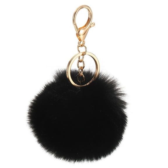 Pom Pom Keychain, 8cm Faux Rabbit Fur Puff Ball Keychain, Soft Cute Plush Fluffy Ball Key Ring for Women Purse Handbags Backpack Pendant Charm (Black)