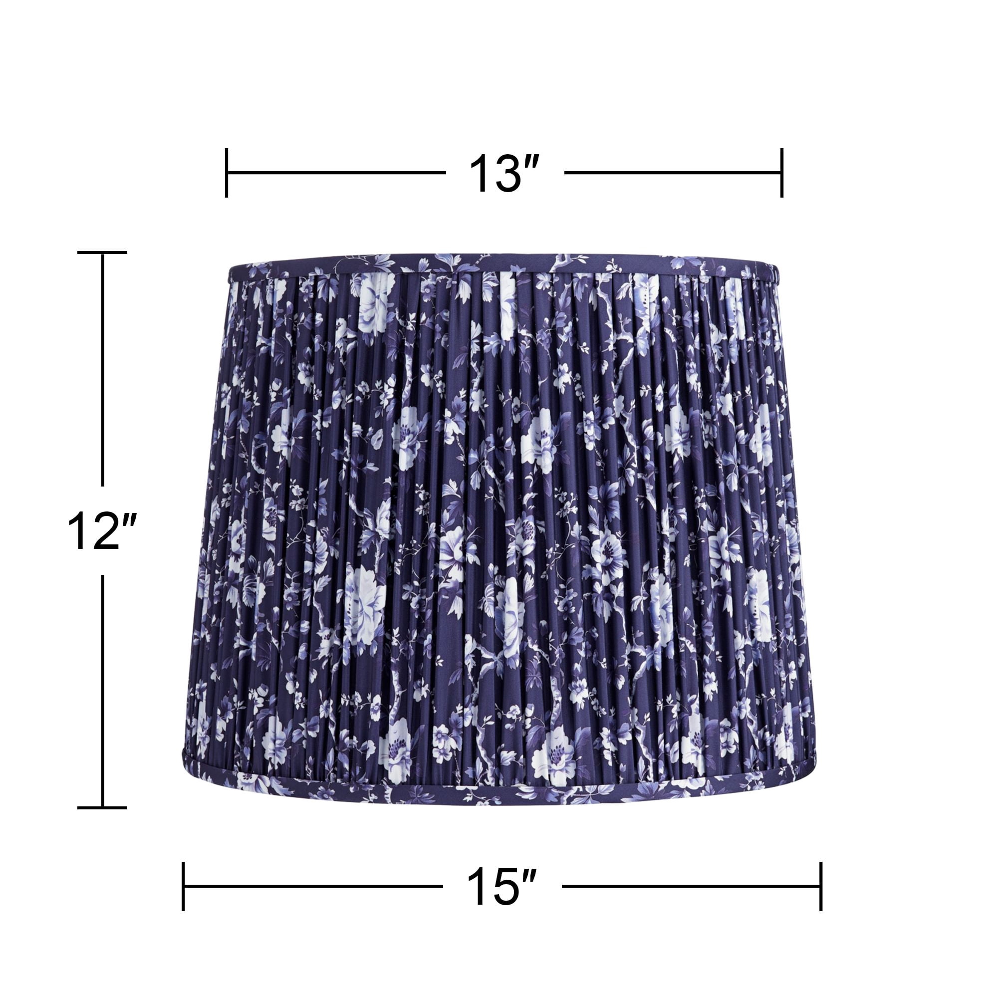 Springcrest Sally 13" Top x 15" Bottom x 12" High x 12" Slant Print Lamp Shade Replacement Deep Blue Pleated Floral Spider Harp