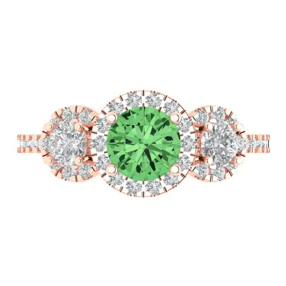 Clara Pucci 14K Rose Gold 1.46ct Green Three-Stone Ring for Women