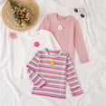 thumbnail image 2 of Faraee 3 Pack Toddler Girls Long Sleeve Shirts Baby Ribbed Layering Crew Neck Basic Tee Flower Casual Slim Fit Tops (3-4T,White), 2 of 6