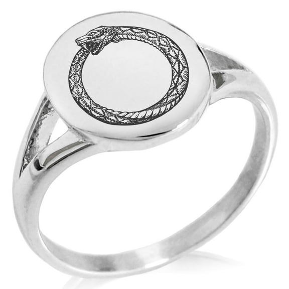 Stainless Steel Greek Mythology Ouroboros Minimalist Oval Top Polished Statement Signet Ring