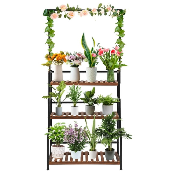 Metal Plant Stand 3-Tier Rack Flower Pot Shelf Garden Indoor Outdoor Display 31.4''L*13.4''W*68.1''H