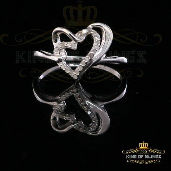 King Of Bling's 0.11ct Real Diamond Womens Heart Shape 925 Sterling Silver White Ring Size 7