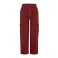 thumbnail image 6 of Karymi Wide Leg Pants Woman Corduroy Straight Leg Cargo Pants, Elastic Partial Drawstring High Waist Solid Trousers, Multi Flap Cargo Pockets Streetwear Running Shorts for Women, 6 of 8