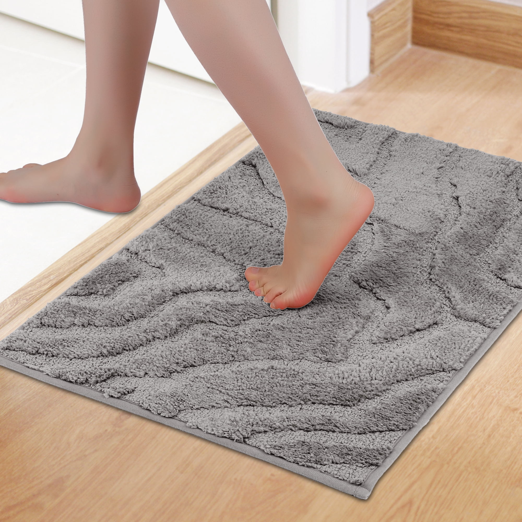 Unique Bargains Bath Rugs Non Slip Washable Soft Absorbent Mat Quick Dry Grey 20" x 32"