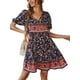 thumbnail image 2 of VISgogo Vestido de verano de manga corta para mujer, estampado de flores a la moda, cuello en V, cintura alta, vestido acampanado VISgogo  moda, 2 of 9