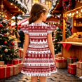 thumbnail image 4 of Grblisyd Girls Christmas Dresses School Outfits Kids A-Line Midi Casual Sundress Cute Cartoon Printed Flutter Sleeve Dress For Party, 4 of 5