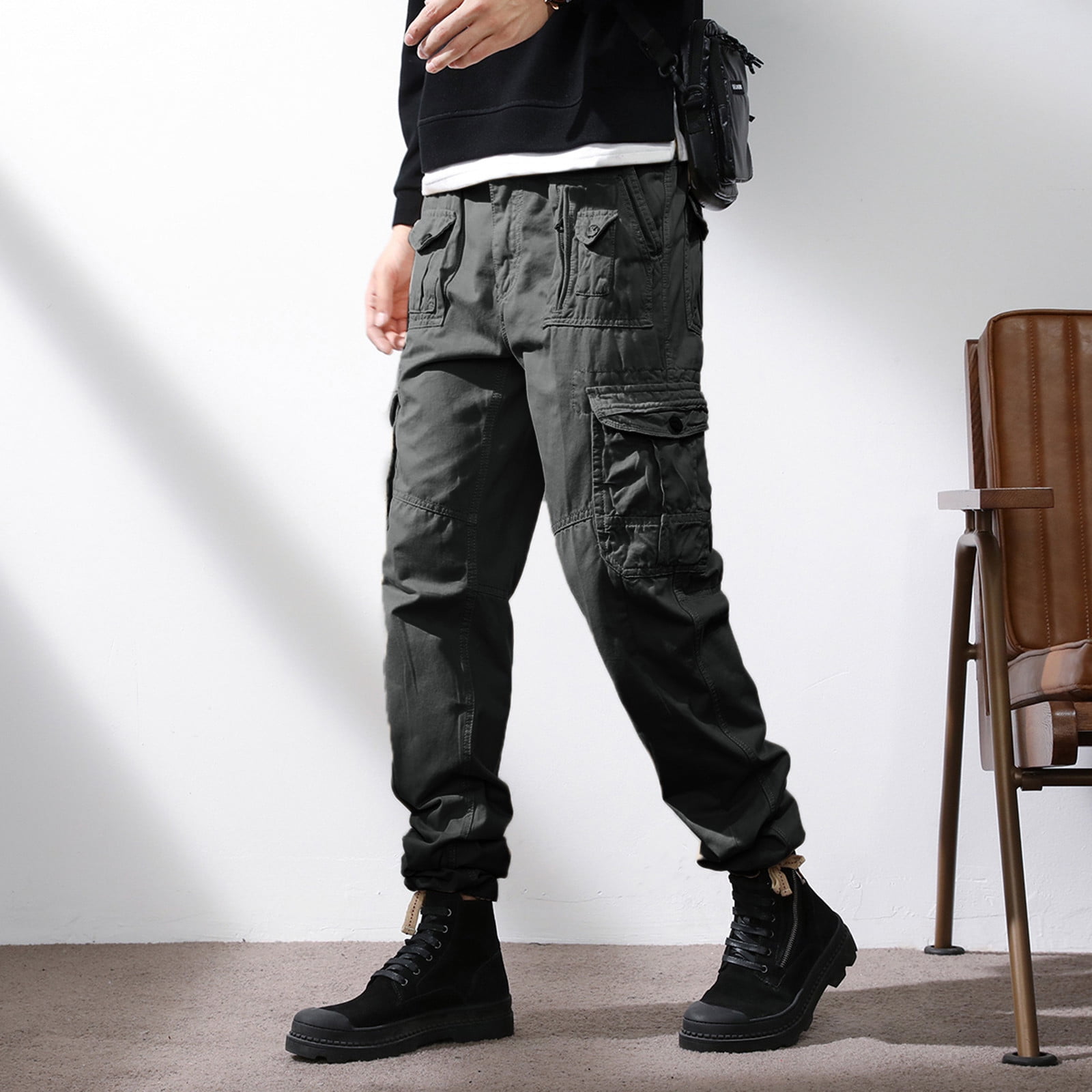 zuwimk Men'S Pants,Men's Jogger Pants Punk Cargo Baggy