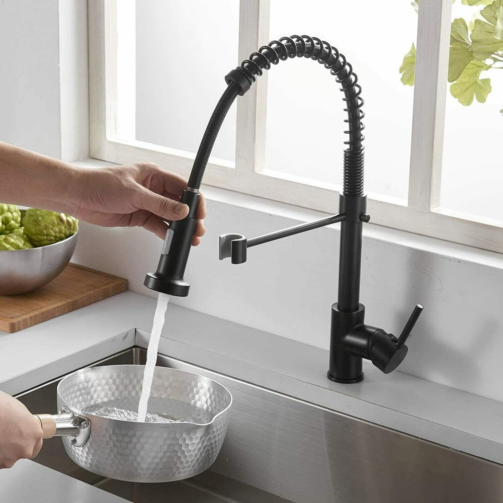 Senlesen Matte Black Kitchen Sink Faucet Single Handle Pull Down Sprayer Mixer Tap