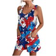 thumbnail image 1 of Timegard Womens Independence Day Rompers Summer Print Lightweight Scoop Neck Short Overalls with Pockets, 1 of 5