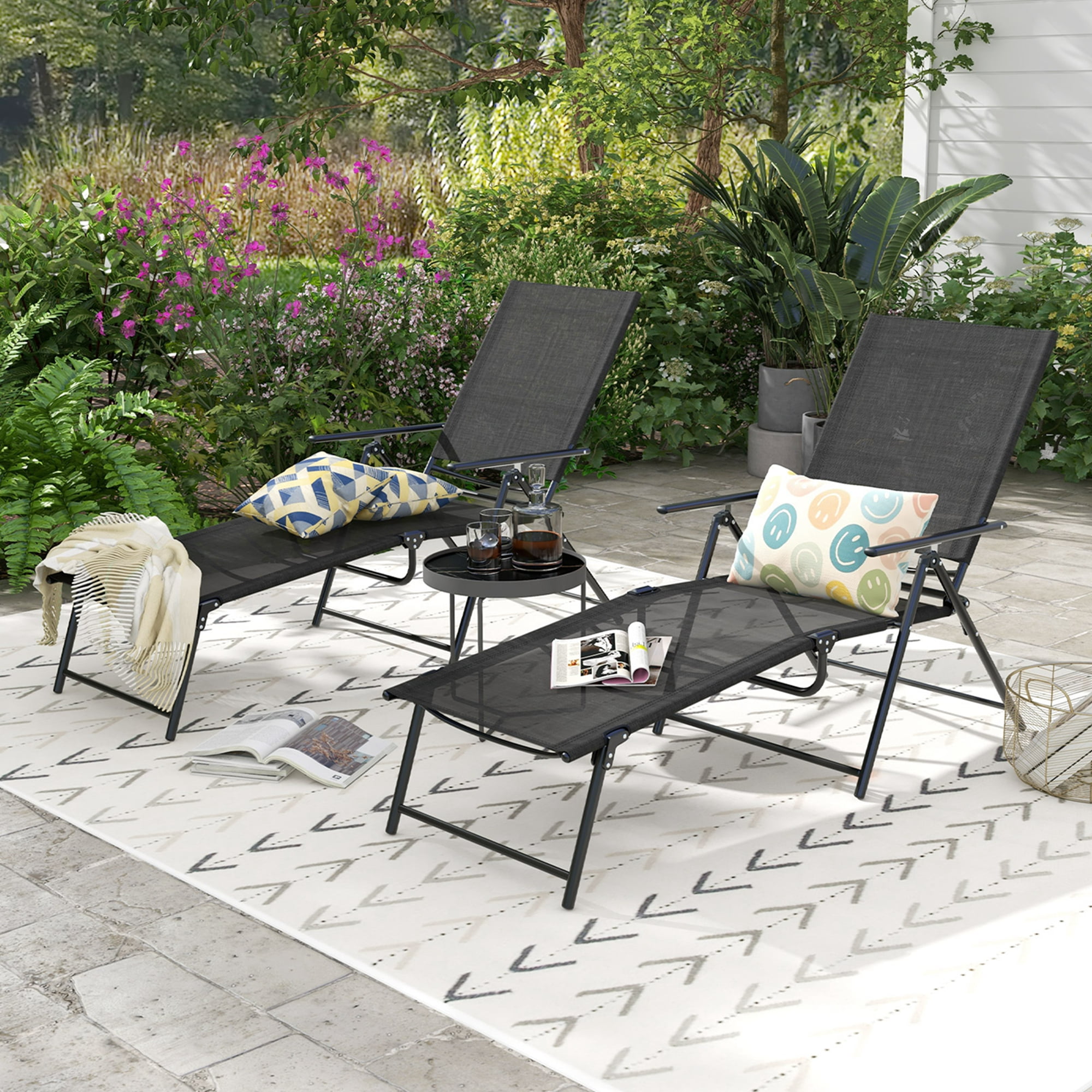 costway set of 2 patio folding chair recliner adjustable black