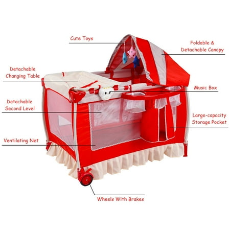 Costway Foldable Baby Crib Playpen Infant Bassinet Bed