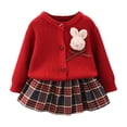 thumbnail image 1 of Odeerbi 0-11 Años Niñas Invierno Conjuntos Suéter Cardigan Manga Larga Con Falda Plisada A Cuadros Conjunto de Dos Piezas Falda de Punto, 1 of 8