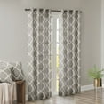 thumbnail image 4 of Fretwork Print Blackout Window Curtain, Grommet Top Window Curtain Panel for Living Room Bedroom, Scroll Geometric Fretwork Print Design Window Curtain Panel in Grommet Top, Grey+White, 4 of 9