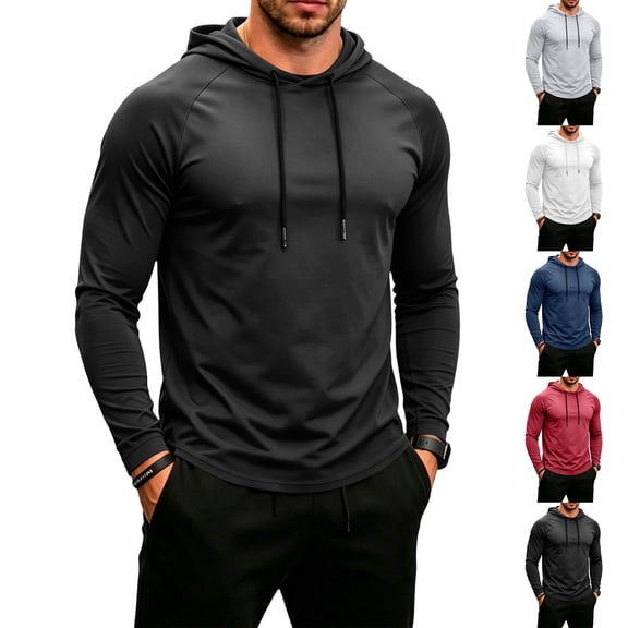 Dwellite Men's Hooded 50 Sun T Shirts Long Sleeve Athletic Tops Summer Casual Fishing Shirts Light Blue 2XL