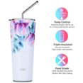 thumbnail image 3 of Stainless Steel Vacuum Insulated Tumbler - THILY Travel Mug 26 oz Coffee Cup with 2 Lids and Straws, Splash Proof, Keep Ice Drinks Cold, Pink Lilies, 3 of 5