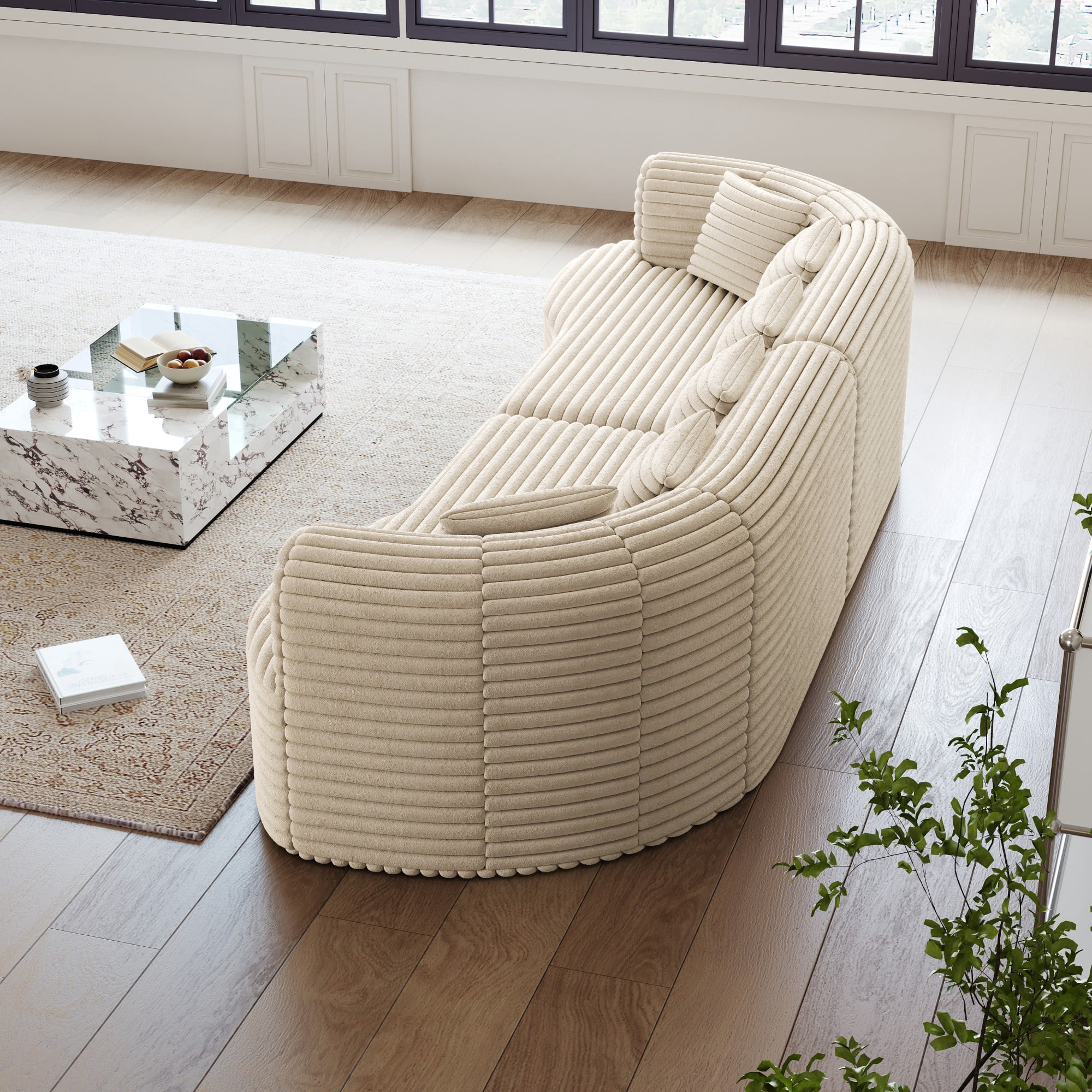 106" Oversized Sectional Sofa,Modern Corduroy Memory Foam Sofa Cloud Sofa with Deep Seat for Living Room,Beige