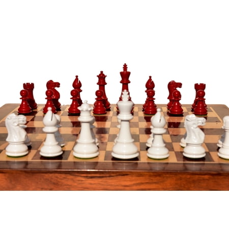 The Chess Empire- Classic Series Exclusive Wood Complete Luxury Chess Set White & Red Lacquered Boxwood 3 King Weighted Chess Pieces with 14 Foldable Luxury Chess Board Chess Set.