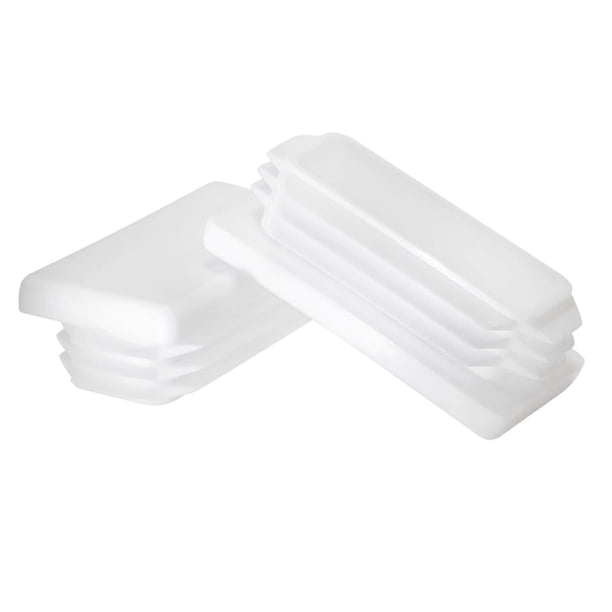 Prescott Plastics Tapón de plástico rectangular de 1 x 2 pulgadas, insertos blancos (paquete de 50), tapa de extremo blanca para tubos de metal, inserto deslizante para postes de tuberías, sillas y mu