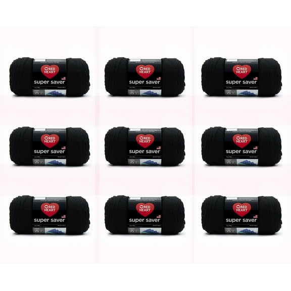Red Heart® Super Saver® #4 Medium Acrylic Yarn, Black 7oz/198g, 364 Yards (9 Pack)
