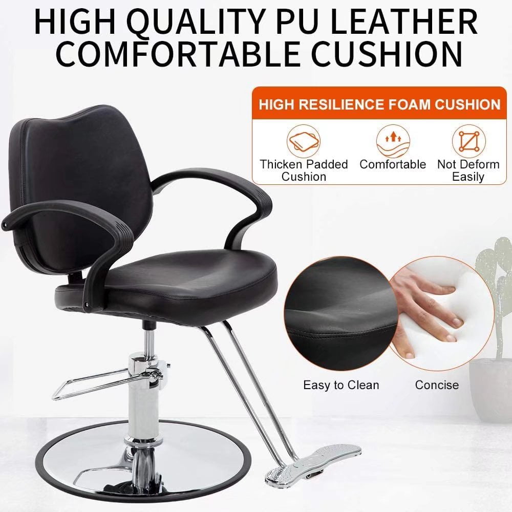 Dkeli Hydraulic Barber Chair Adjustable Salon Chair for Hair Stylist 360° Rolling Swivel with Footrest, Black