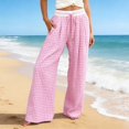 thumbnail image 1 of Arlun Summer Checkered Wide Leg Pants Women Lightweight Breathable Drawstring Elastic Waisted Plaid Trousers Loose Comfort Fit for Daily and Beach Vacation Wear 1-Pink One Size, 1 of 2